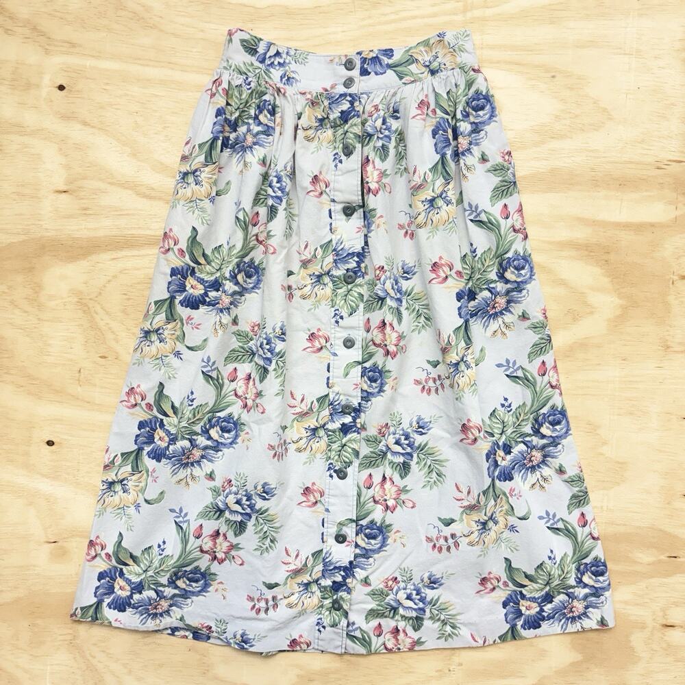 Vintage Jantzen Floral Midi Skirt Button Front Pleated Grandma Chic Skirt 6P